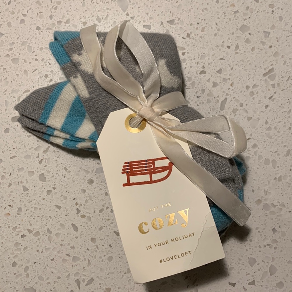 LOFT Polar Bear and Stripes 2-Pack Cozy Socks New With Tag